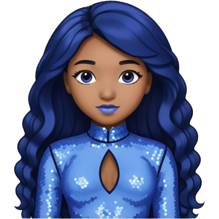 Normani from Fifth Harmony with long black hair, periwinkle sequin outfit emoji