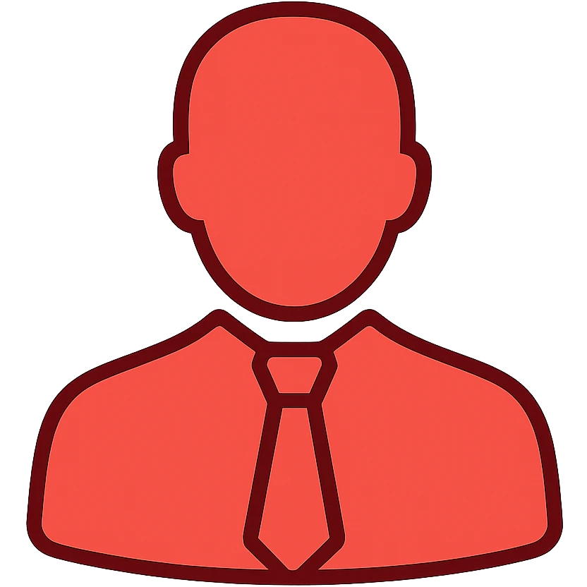 Minimalist red business executive icon. Head and shoulders silhouette with tie, all red lines. Clean and simple CEO representation. emoji