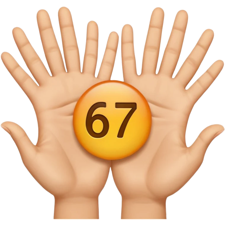Emoji with hands on both sides with the number 67 floating above the hands the hands palms have to facing up emoji