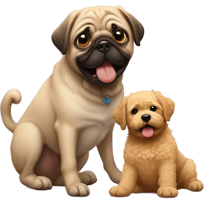 Pug playing with golden doodle  emoji