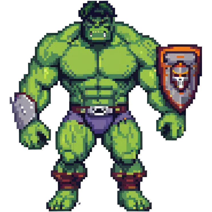 Joe Fixit gray Hulk, Gladiator Hulk with helmet, and Banner-Hulk merged form in 8-bit arcade style emoji