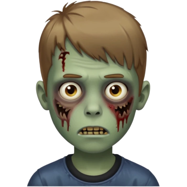 Crie um emoji de um menino com o cabelo castanho claro com uma franja e o corte low fade zumbi emoji