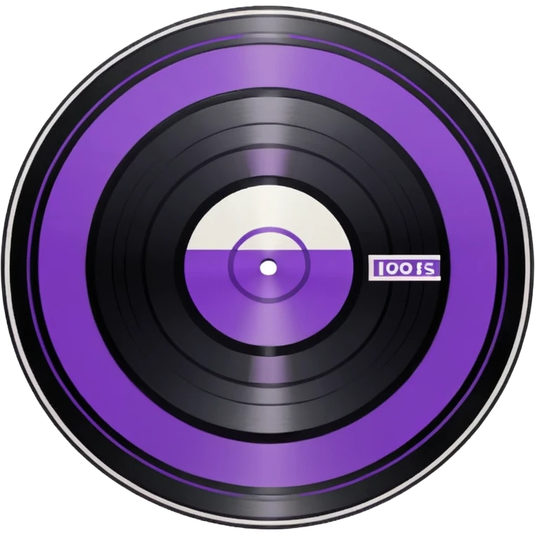 black pixel art vinyl record with a purple and white striped middle label, pixel art emoji