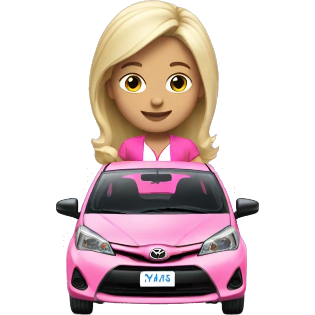 Cute blonde girl driving a Pink toyota Yaris  emoji