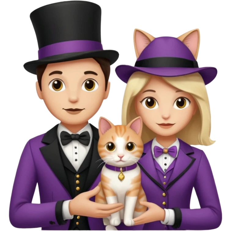 magician couple and their pet cat emoji