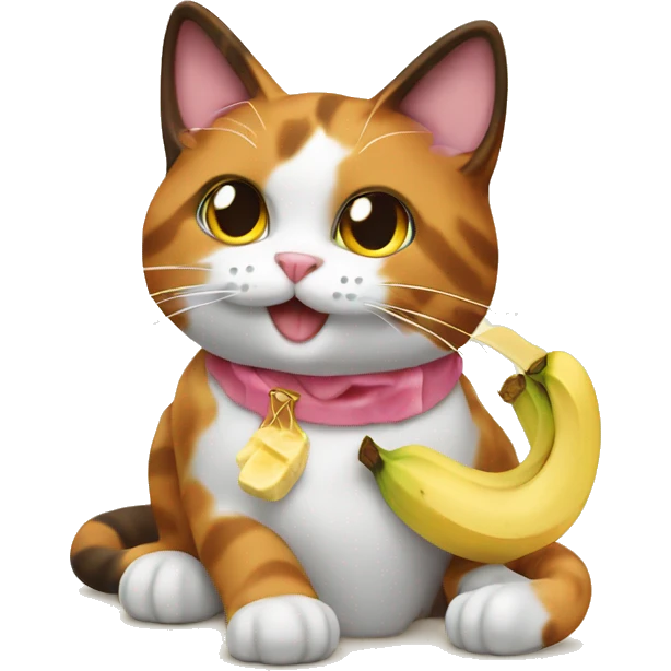 calico cat with banana split emoji