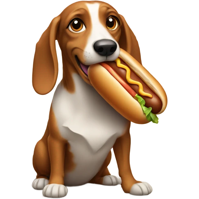 A dashound eating a hot dog emoji
