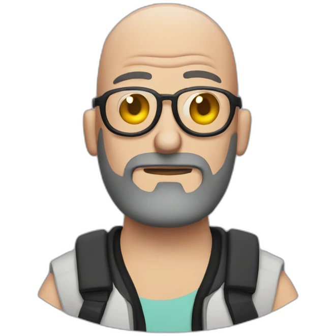 Tattooed bald man with beard and glasses, style Rick and Morty emoji