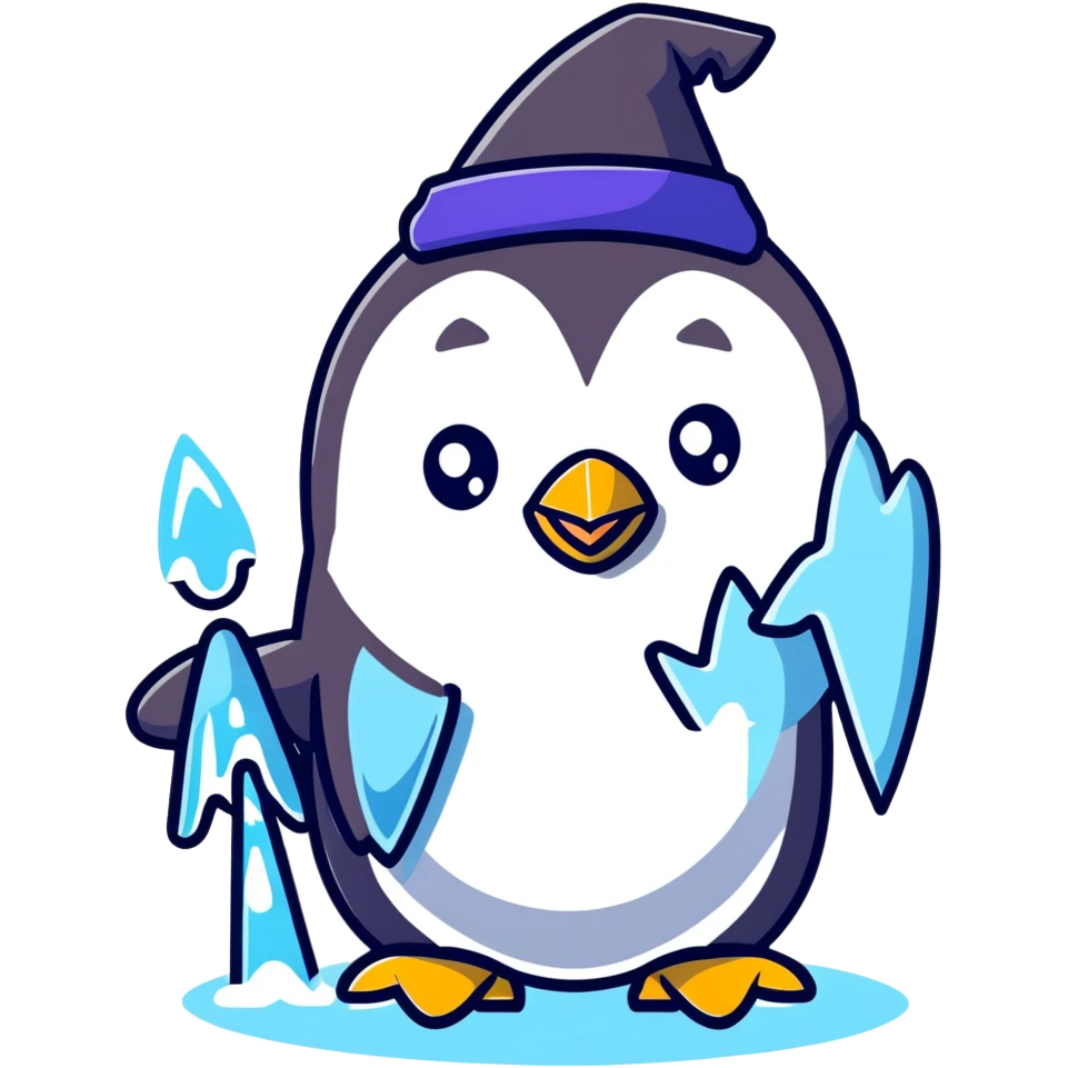 penguin wizard creating ice magic and freezing spell emoji