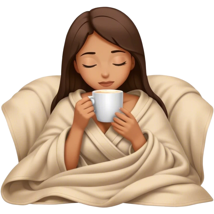 girl inside a blanket sipping coffee eyes closed emoji