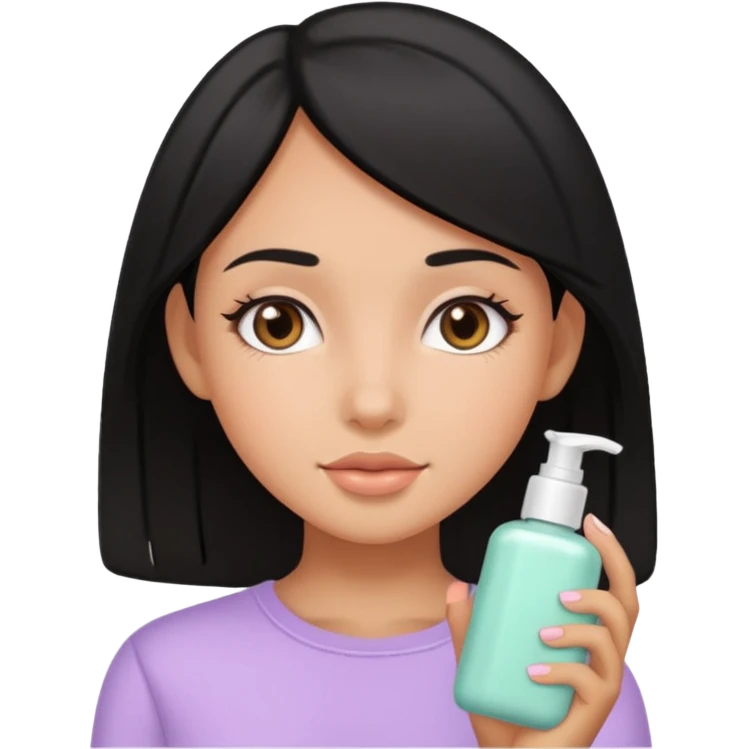 tan girl black hair cute pastel colors skin care emoji