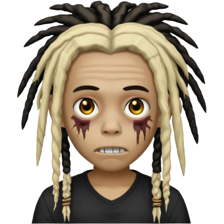 Zombi boy with dreads that are black and blonde with white shirt on emoji
