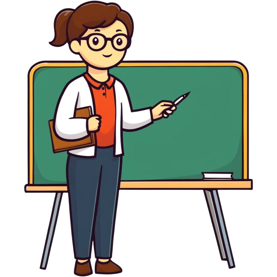 teacher at a chalkboard, cartoonish sticker style emoji