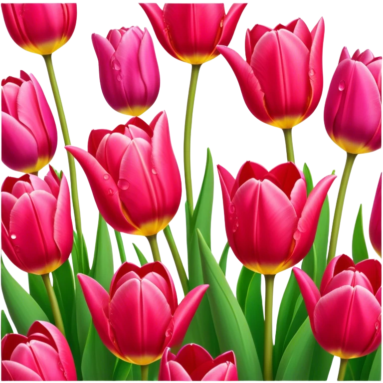 Tulips – Cinematic Realistic Tulips, depicted as a vibrant field of blooming tulips in brilliant hues, each delicate petal catching dewdrops under soft, natural spring light, rendered with detailed textures and a dreamy, picturesque glow. emoji