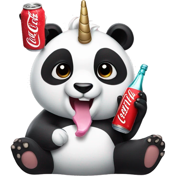 Panda and unicorn drinking Cocacola emoji