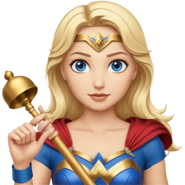Blonde blue eyes Wonder Woman holding bell and baton emoji