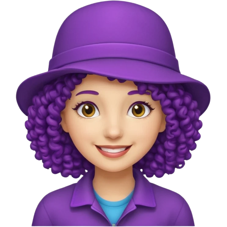 curly haired female with purple hat emoji