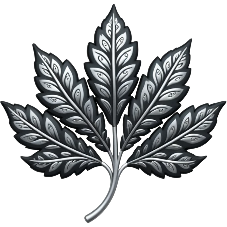 Black and silver filigree leaf, 3D, extremely detailed design emoji