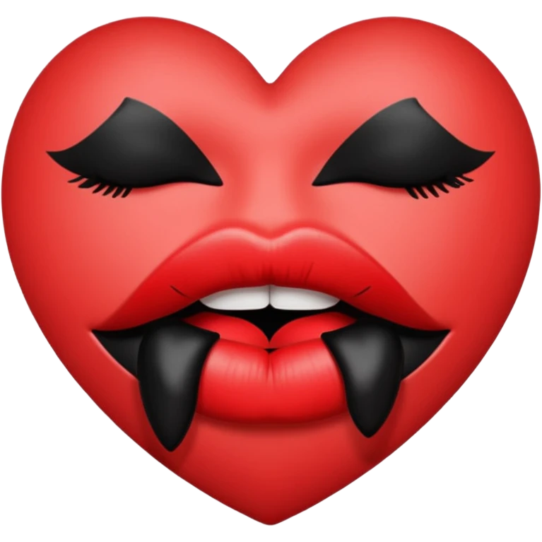 A solid red gradient heart, with three black lipstick kiss marks of different angles printed on it, retro matte texture, high contrast, clean edges, sticker style, romantic and sexy vibe, minimalist 2D illustration, no background
 emoji