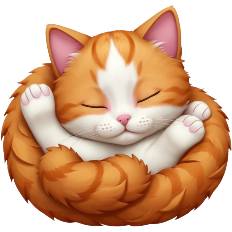 ginger and white small cat curled up with head upside down with eyes closed emoji