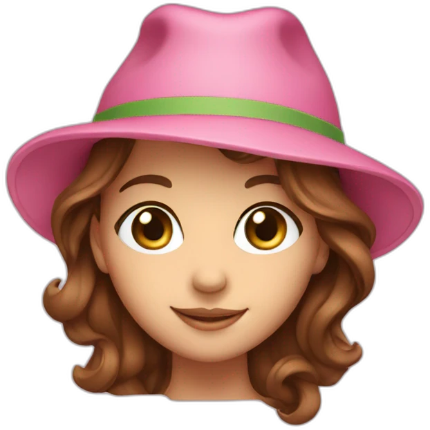 girl, green eyes, brown hair, pink hat, smile emoji