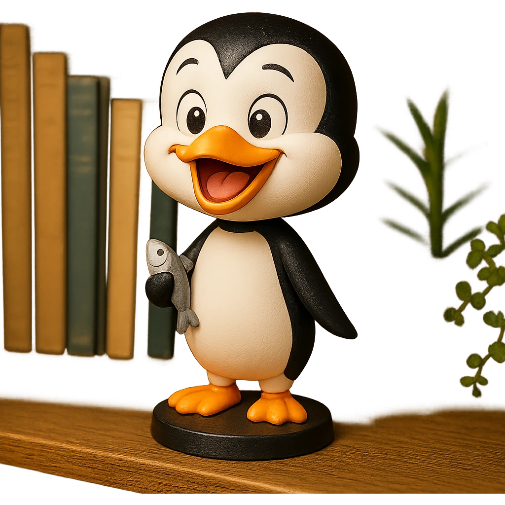 penguin holding a fish, cheerful expression emoji
