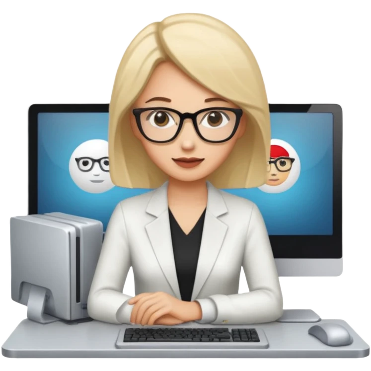 a woman developer in a meeting on a table, with others developers, in the background a mainframe computer emoji