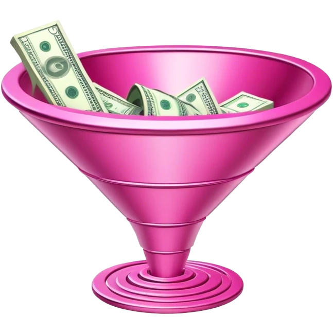 futuristic pink sales funnel with dollars inside emoji