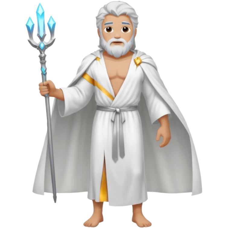 fullbody silverhair shirtless god ZEUS, white robe over shoulder, standing still emoji