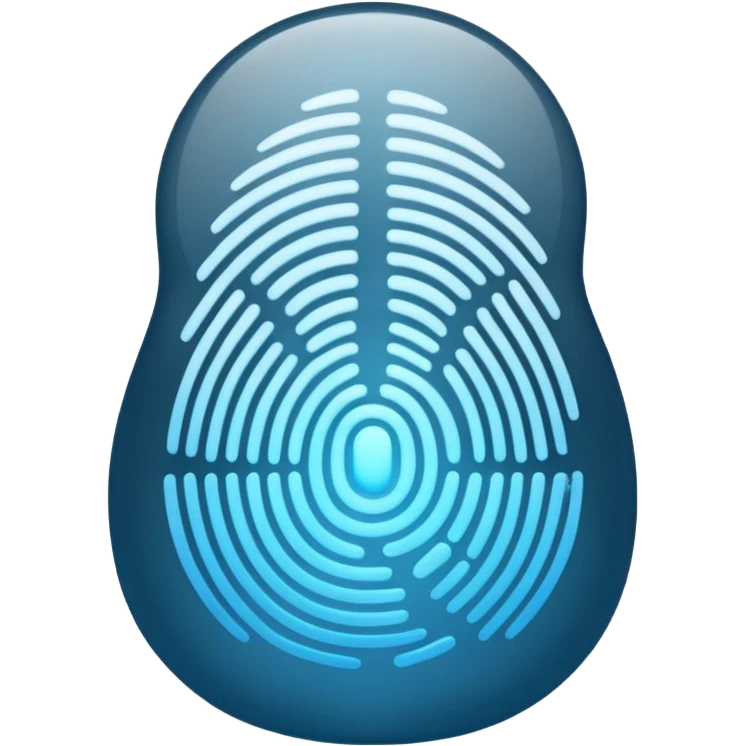 3D render of Fingerprint, forensic investigation aesthetic, sterile clinical lighting, cool blue undertones, sharp high-contrast details, professional clean look, Apple emoji style, isolated on white background --v 6.0 emoji