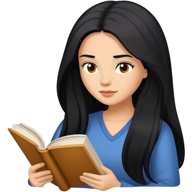 reading a book long black hair women emoji