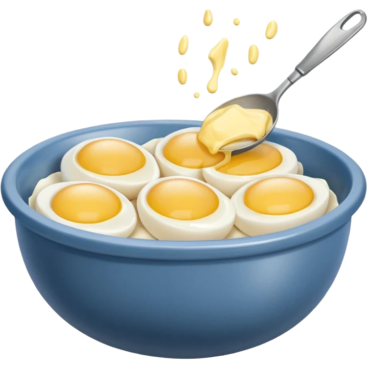 mixing bowl with uncracked eggs and butter emoji
