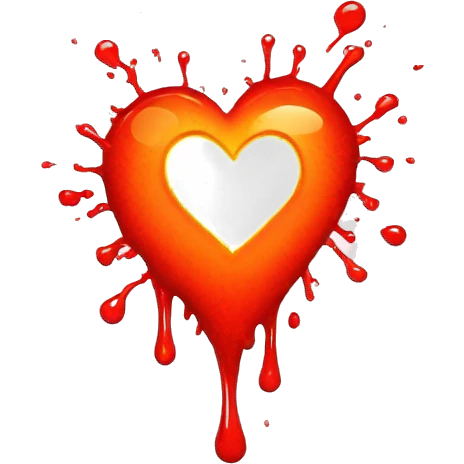bleeding red heart glowing red-orange with splatter emoji