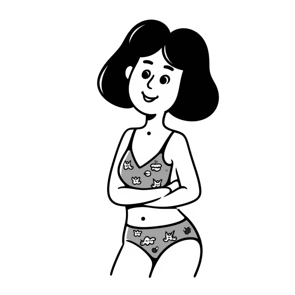 a swimsuit (bikini or one-piece) with playful details, in pastel colors dd9fb0, ffc6d3, a3bfc9, c4bee2, f1b091, detailed hand-drawn doodle style emoji