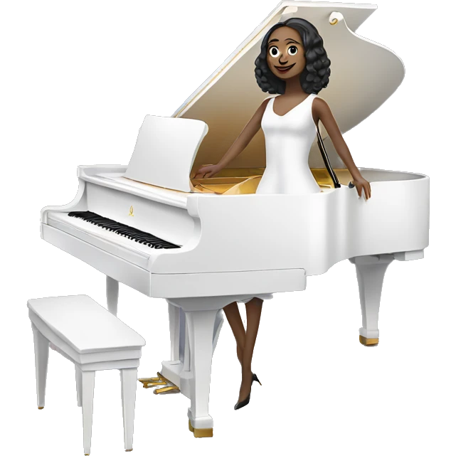 white lady in a classy dress playing the white grand piano emoji