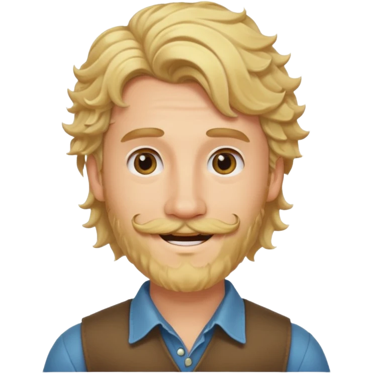 cute blonde guy with a longer curly mullet and a dark beard with moustache emoji