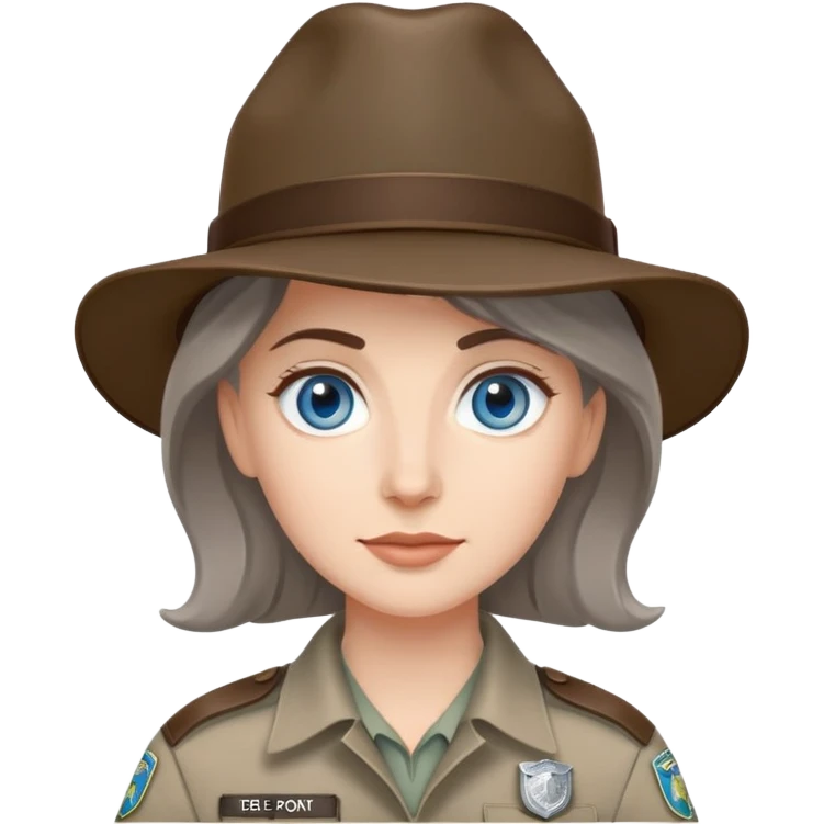 white woman park ranger with blue eyes and brown and gray hair emoji