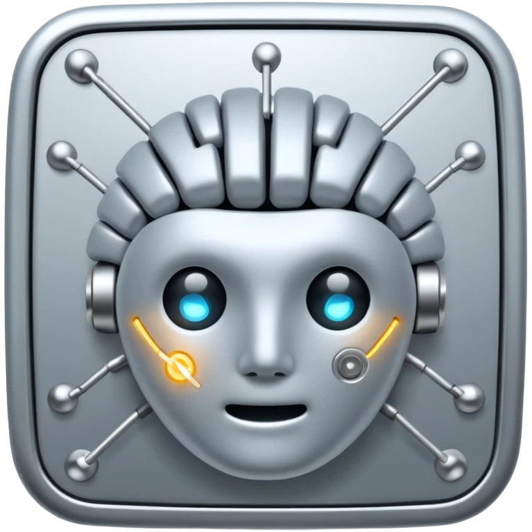 AI brain with electrodes in a 2D square emoji