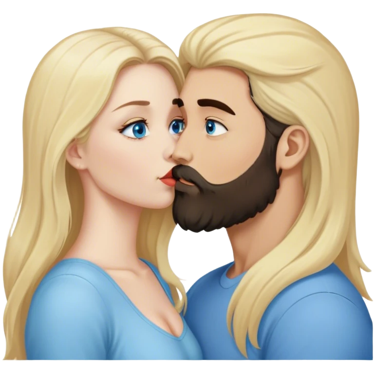  long blonde hair pale blue eyes kissing dark brown hair man with beard sfw emoji