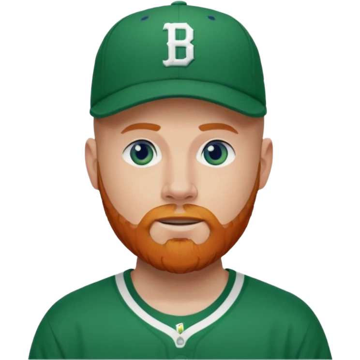 Bald white man with ginger beard, blue eyes in Tatum Boston Celtics jersey and Boston Celtics baseball cap emoji