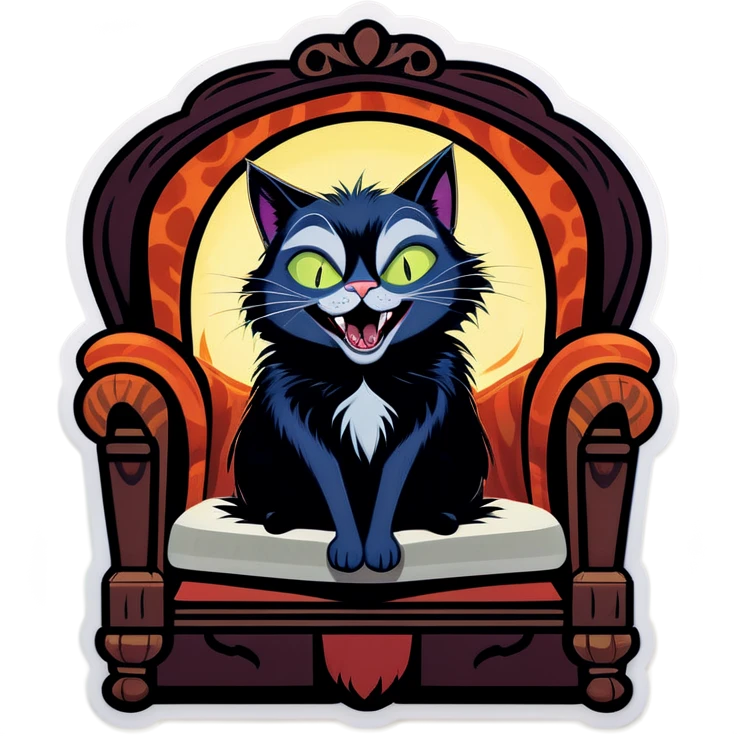 A gothic-style cat, inspired by The Addams Family aesthetic, laughing uncontrollably to the point of exhaustion or having collapsed from laughter. The cat has dark fur, wide mischievous eyes, and a dramatic, eerie expression. The background is dimly lit, with Victorian-style furniture, heavy curtains, and flickering candlelight. The atmosphere is both spooky and humorous, capturing the dark humor of The Addams Family. The cat’s body language is exaggerated, as if it is overwhelmed by laughter, possibly lying on its back with paws in the air or leaning against something for support emoji
