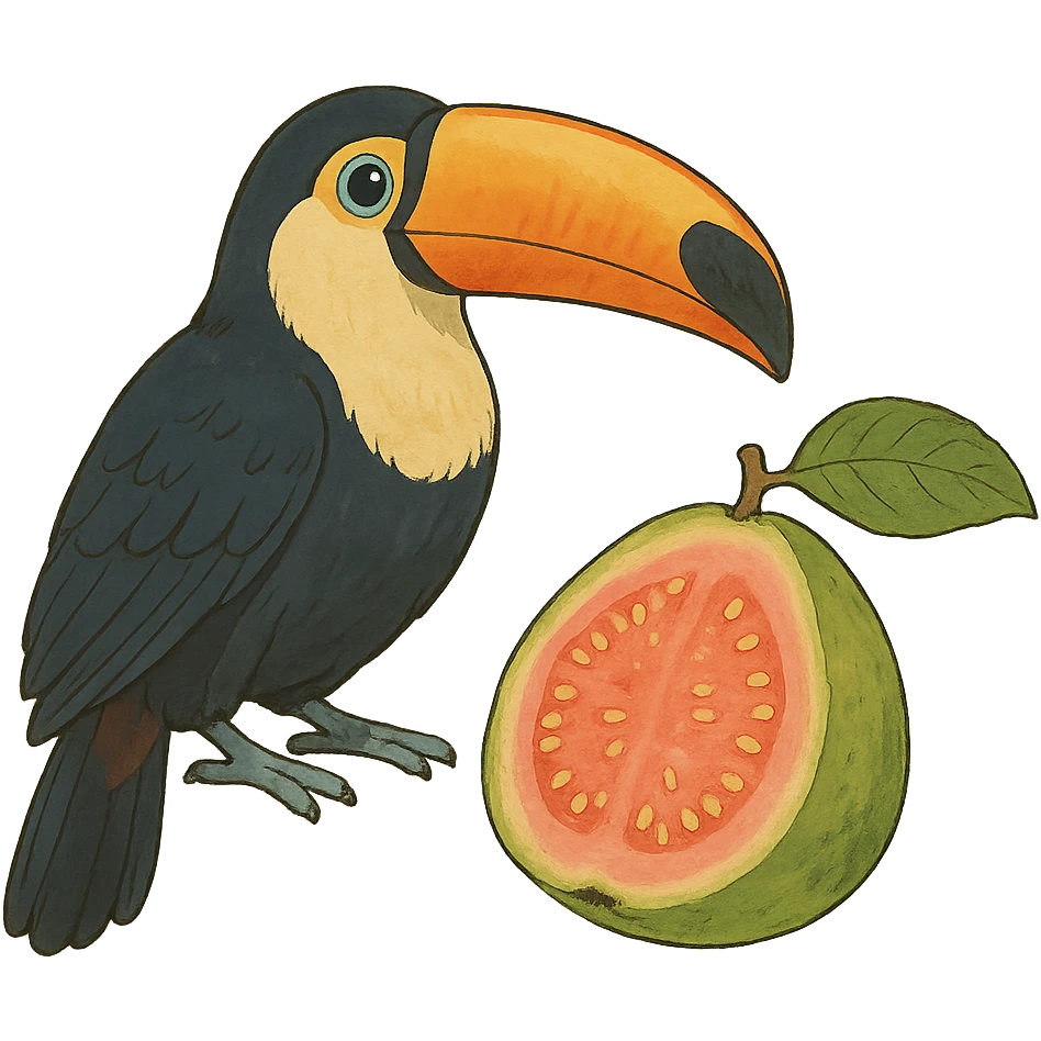 ghibli style toucan and guava emoji