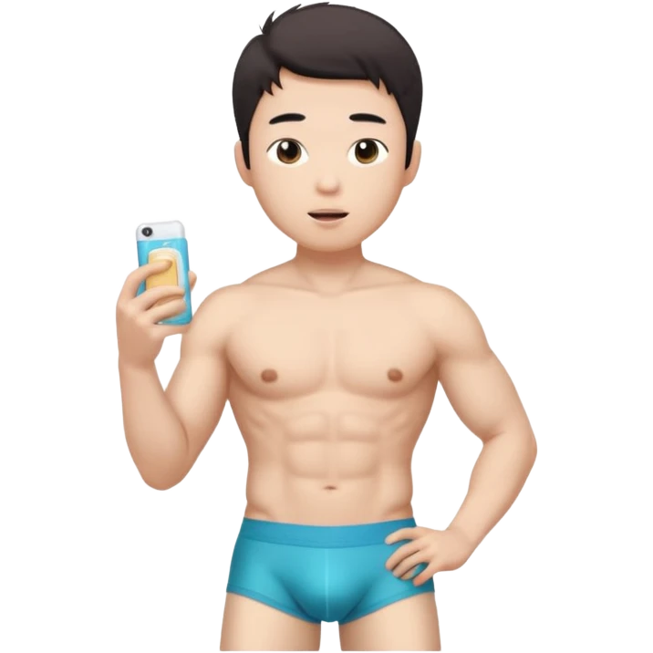 Male shirtless white skin Asian korean six pack sexy big dih lean full body without pants hold condom and jerking off with a little bit hair upper underwear don’t hold any stuff emoji