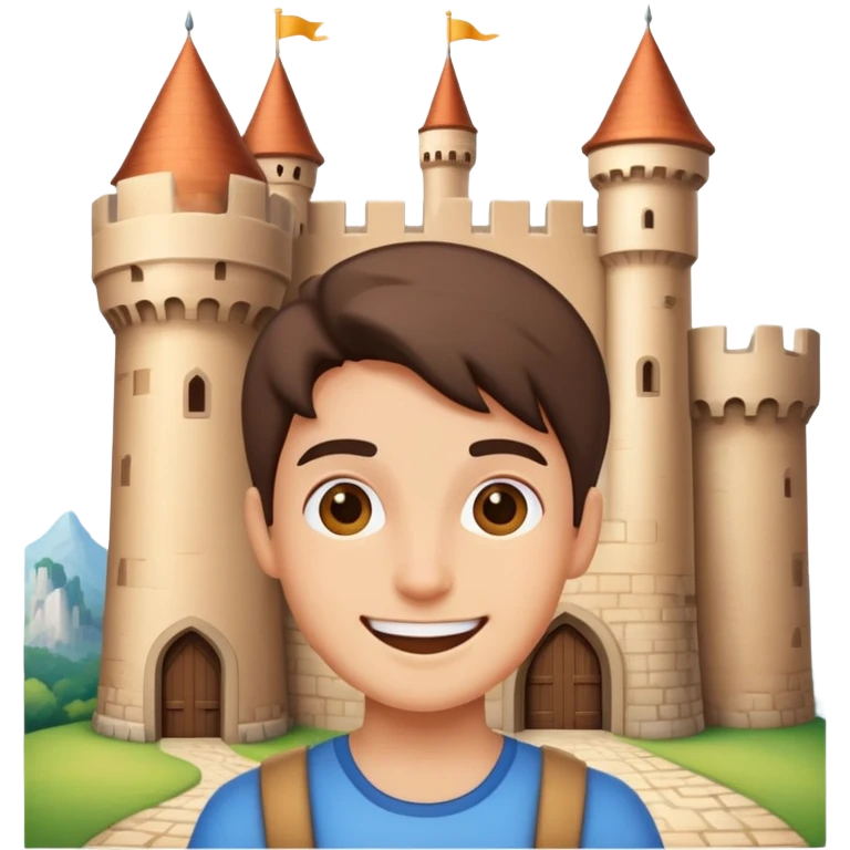person visiting a castle, cheerful expression emoji