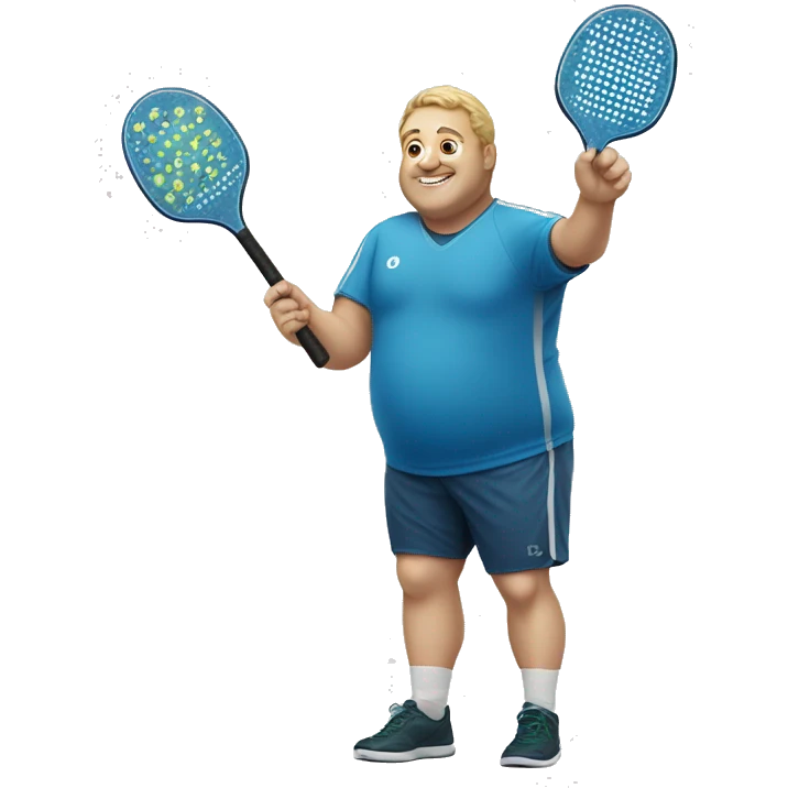 Fat white person waving a pickleball paddle emoji