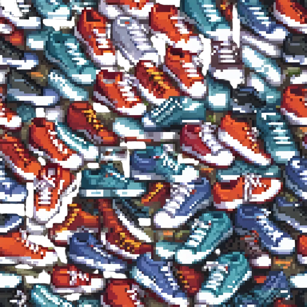 a colorful sneaker pile in pixel art style emoji