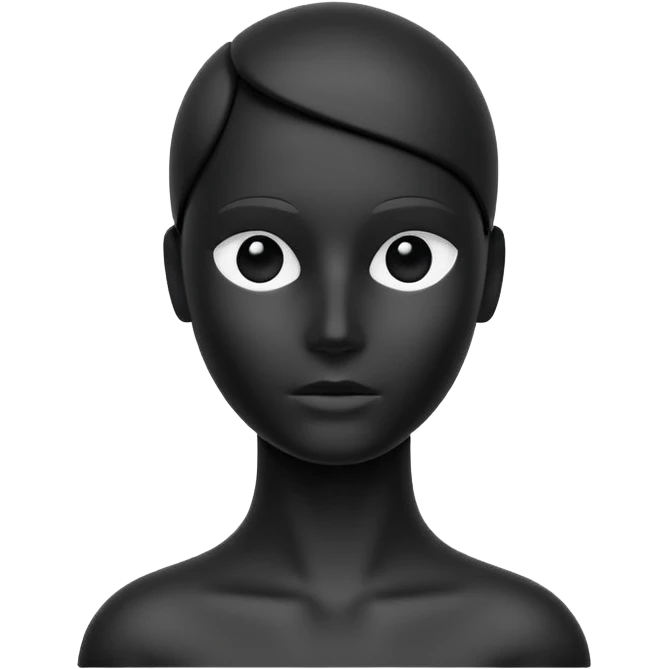 Matte black mannequin in the style of a default avatar. Monochrome with no lines. Minimalistic flat vector icon, iOS style, thin black contour on white. Completely black eyes are not just pupils emoji