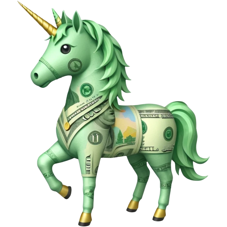 единорог полностью из долларовых купюр, no background emoji