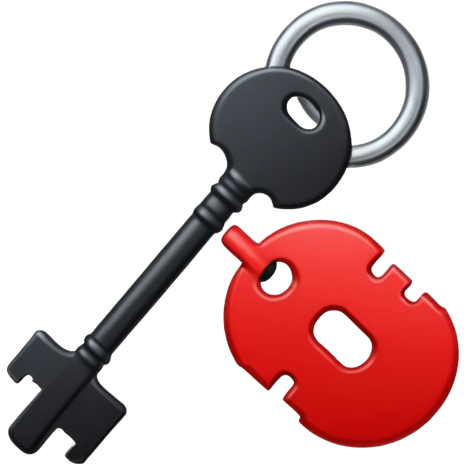 iOS sticker, dark key, black metal, red hole, minimal emoji