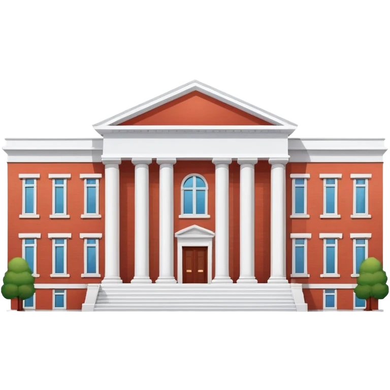 A flat cartoon-style university building with columns. Red brick, symmetrical, clean design, white background, iOS emoji aesthetic. emoji